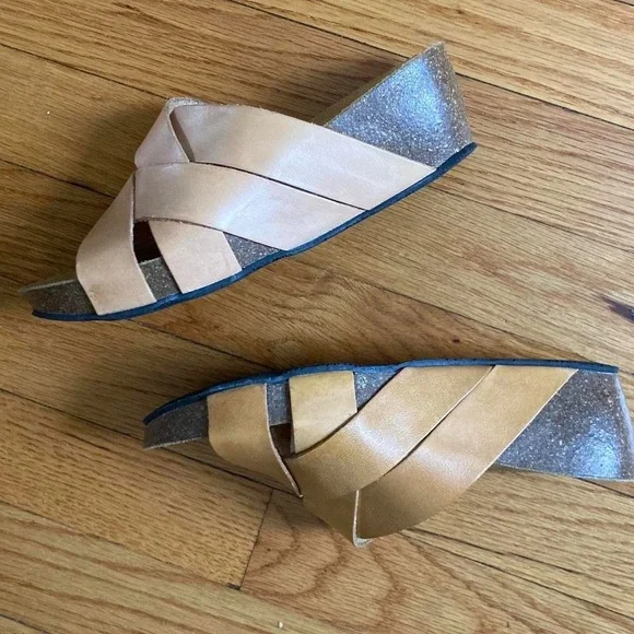 Leather Wedge Criss Cross Sandals 36 - Picture 2 of 6